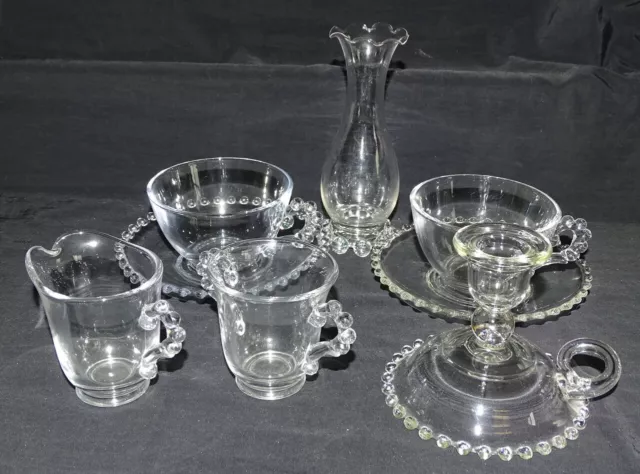 Imperial USA Candlewick 8pc Set - 2 Cups & Saucers Vase Candlestick Cream Sugar