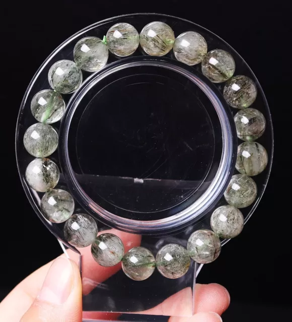 9.5mm Natural Green Tourmaline Rutilated Quartz Crystal Beads Bracelet