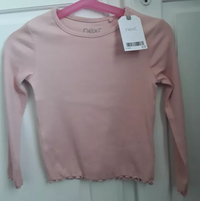 BNWT Next Girls Pink Ribbed Cotton Top Size 2-3 Years