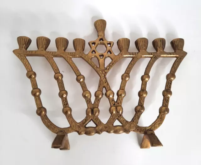 Vintage Brass Menorah Jewish Hanukah Chanukah 9 Nine Candle Holder Candelabra
