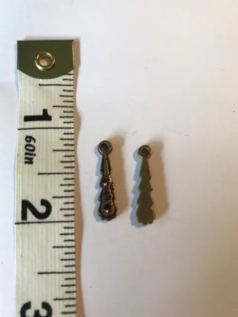 1 Vintage Brass Banana Bob Finding/Charm/Connector w/ Amethyst Rhinestones