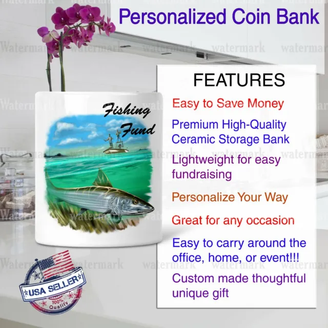 Vacation Beach Fund Personalized CERAMIC Money Box PIGGY Bank Penny Coin Tip Jar 3