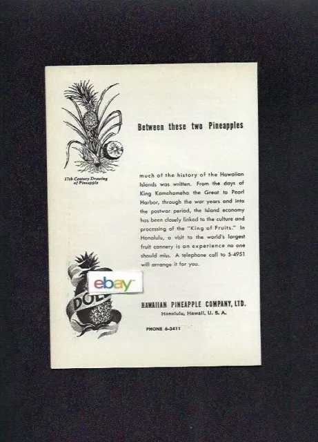 Hawaiian Pineapple Company Ltd Honolulu Hawaii Dole 1950'S Since 17Th Century Ad