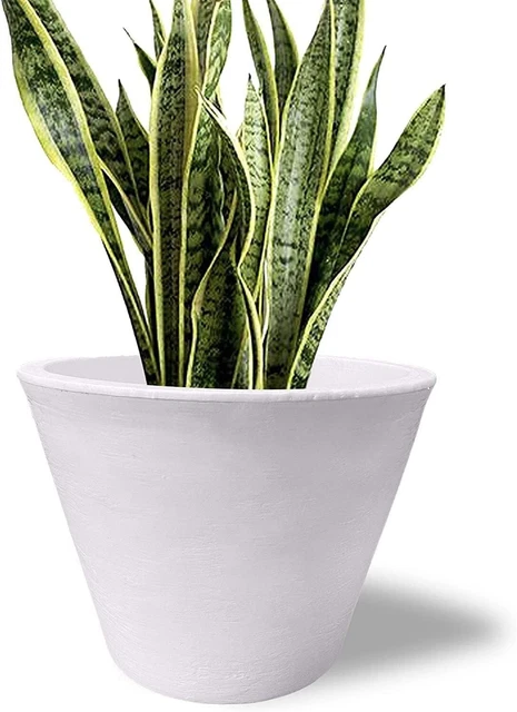 Elly Décor 14-Inch Conic Lightweight Plastic Planter Pot w/Drainage Hole, White