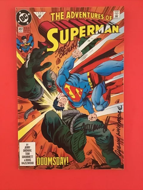 ADVENTURES OF SUPERMAN 497 Signed TOM GRUMMETT GLEN WHITHORE JERRY ORDWAY NM
