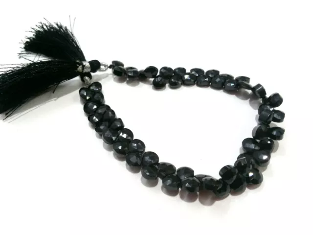 1 Strand Natural Black Spinel Heart Faceted 7-8mm Spinel Loose Beads 7"inch