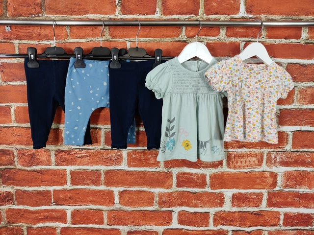 Baby Girls Bundle Age 3-6 Months Next M&S Leggings T-Shirt Smock Dress Blue 68Cm