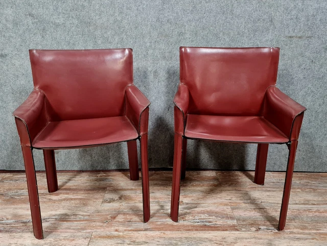 Dopo Mario Bellini per Cassina coppia di poltrone cab 413 in pelle sangue di bue