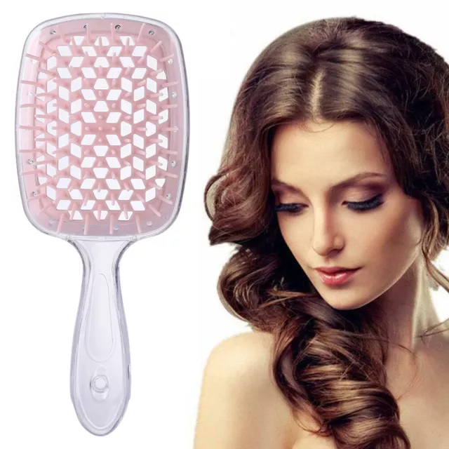 T0# Wide Teeth Air Cushion Comb Scalp Massage Hair Brush (Transparent Pink)