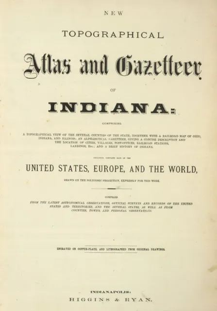 1870 INDIANA STATE ATLAS maps old GENEALOGY TREASURE HUNTING DVD S26