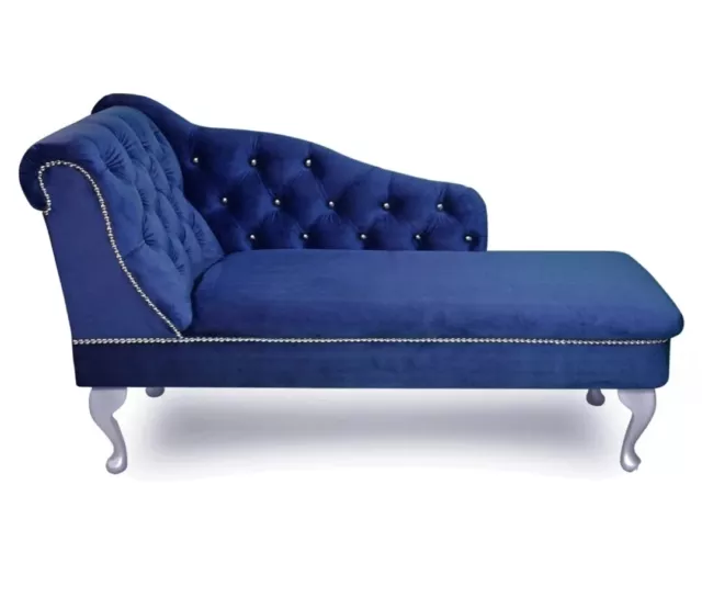 Chesterfield Tufted Navy Blue Chaise Lounge Sofa Accent Arm Chair Bedroom