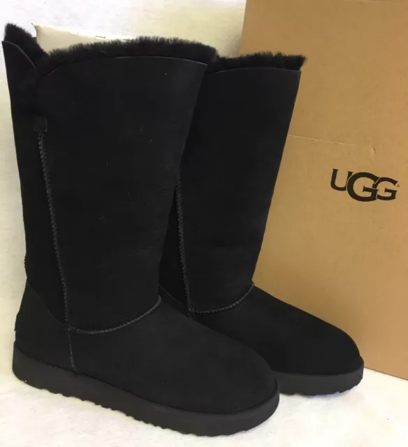 UGG Australia Classic Cuff Tall Black Suede Sheepskin Boots Sizes Womens 1016420 3