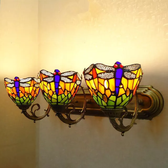 3-Light Stained Glass Lampshade Wall Sconce Lamp Tiffany Vanity Light Fixtures