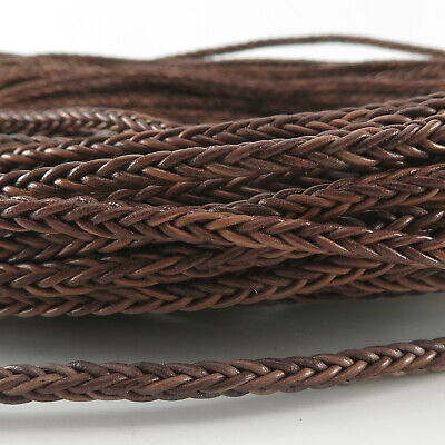Cordón de cuero trenzado cuadrado | 3 mm - malla marrón claro - cuero auténtico