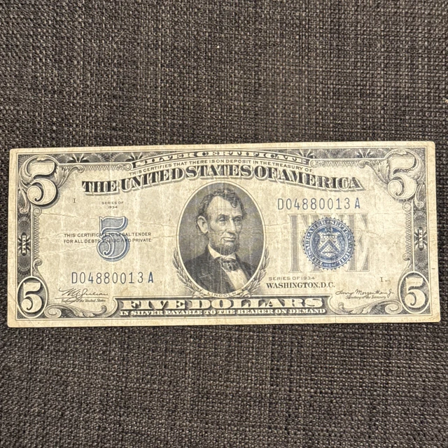 thumbnail image 2 of 1953 $5 Silver Certificate Blue Seal Old Paper Money - Circulated Rare Bill Lot Free Shipping 2 of 2