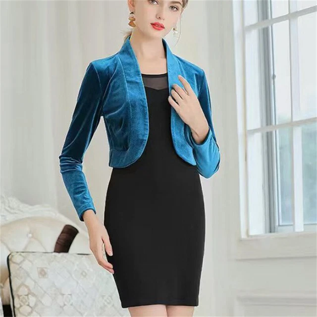 Corto Bolero Velluto Cardigan Coprispalle Giacca Aperto Avanti Formale Cerimonia