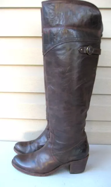 Frye Boots Womens 7.5 B Jane Tall Riding Boot 77594 Brown Leather Heels Pull On