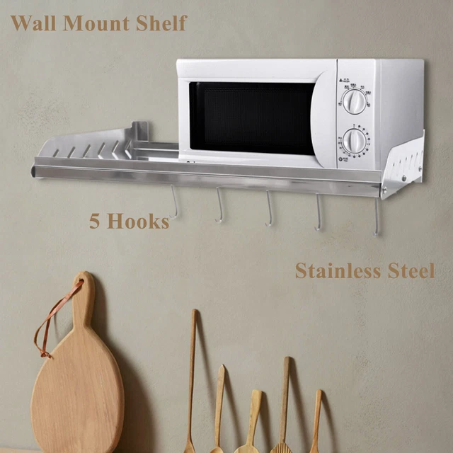 Stainless Steel Commercial Kitchen Wall Mount Shelf Restaurant Shelving W/Hooks