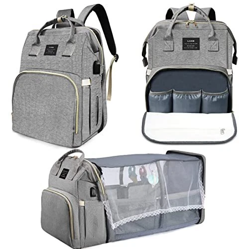 Baby Diaper Bag Backpack with Changing Station - Travel Portable Bassinetn