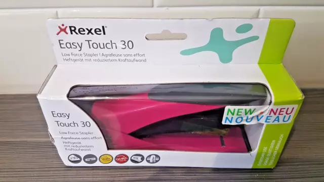 Rexel Easy Touch Half Strip Stapler, 30 Sheet Capacity, Flat Clinch, Pink