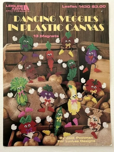 1992 Leisure Arts Dancing Veggies 1430 plástico patrón libro imanes 8628