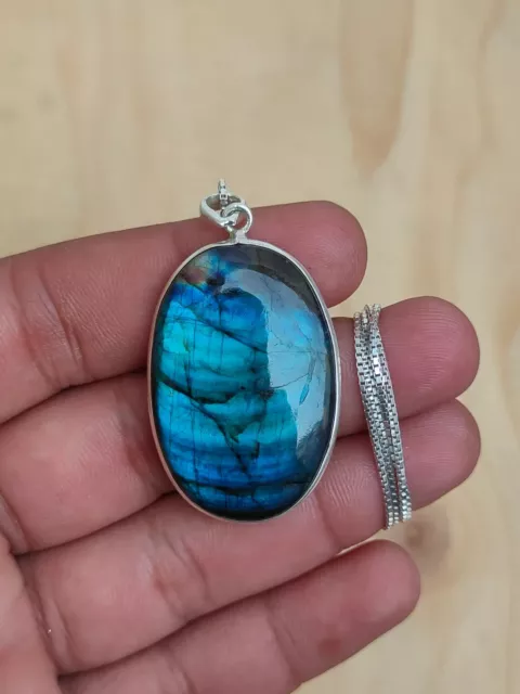 AAA+ Large Blue Labradorite Boho Pendant 92.5 Sterling Silver Handmade Pendant