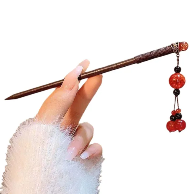 Vintage Hair Stick Chinese Hairpin Wooden Metal Hair Fork Tassel Chopstick Clip