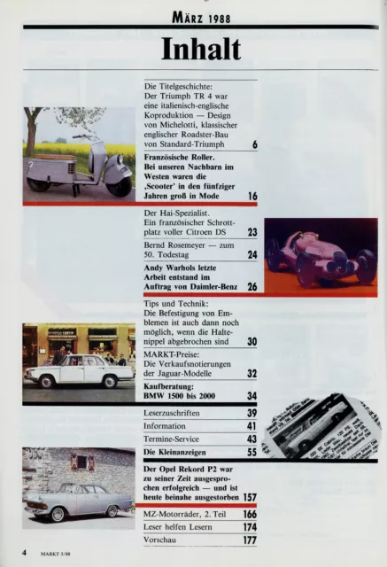 Oldtimer Markt 1988 3/88 BMW 1500 1600 1800 MZ ES 250 Rekord Triumph TR4 2