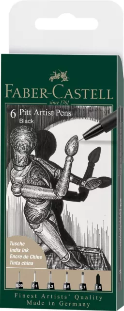 Faber Castell PITT artist pens 6er Set schwarz black Tuschestifte NEU & OVP !