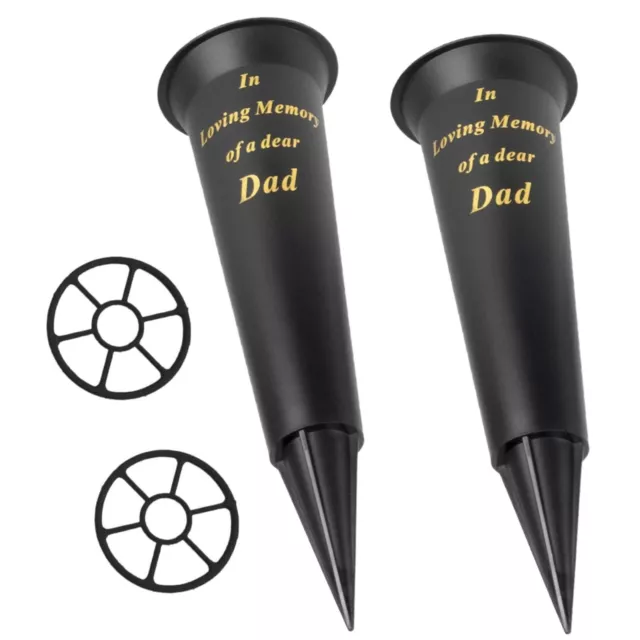 Graveside Memorial Spike Flower Vase with Insert Black Set of 2 - Dad