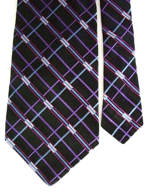 Murano Men's Silk Geometric Neck Tie Black Purple 3 7/8" x 59"