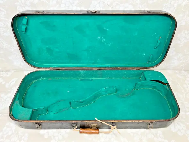 Wood Double Violin Case, Corbin Lock, Green Felt Lining