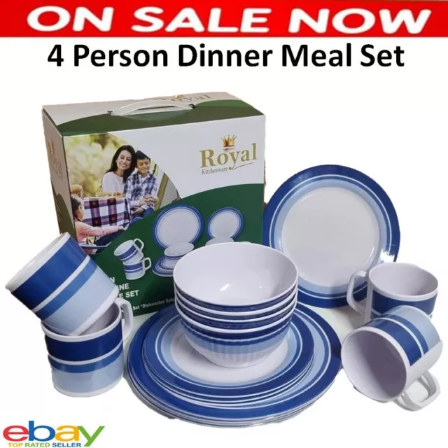 4 Person Camping Dining Set 16 Piece Dinner Plates Bowl Cup Set Melamine Durable