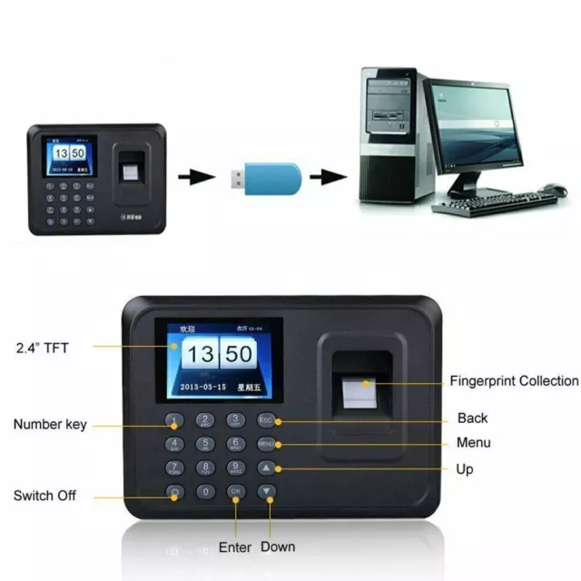 NEU Fingerprint Zeiterfassung Stechuhr Stempeluhr USB Fingerabdruck Scanner BE 2