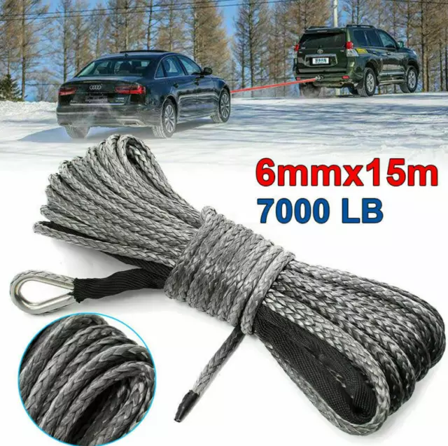 6mmX15m Kunststoffseil Seilwinde Windenseil Forstseil 7000 lbs Für ATV UTV 4x4 *