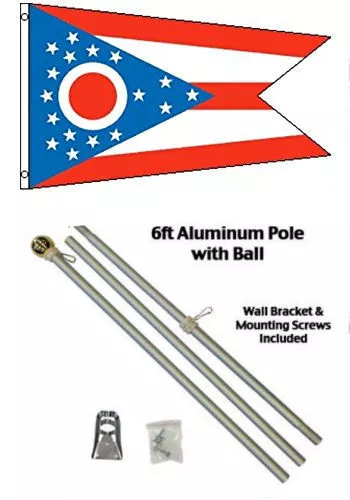 3x5 État De Ohio Drapeau Aluminium Pôle Kit Doré Balle Haut 3 'x5'