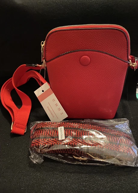 UNNI NEW Fashion Women Solid Color Two Zipper Solid PU Crossbody Bag