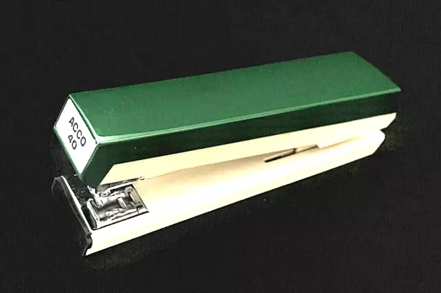 Vintage Rare Green Cream Color Acco 40 Desk Stapler Heavy Duty Mid-Century