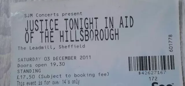 Justice Tonight - Mick Jones, Richard Hawley used gig ticket Dec 2011 Leadmill