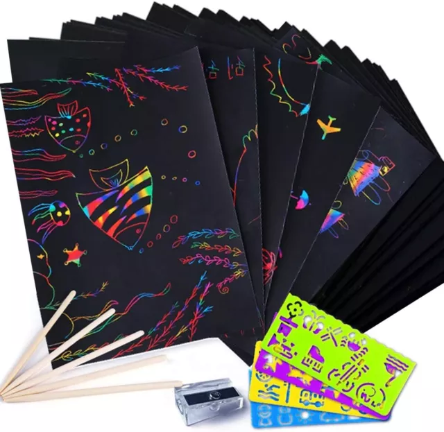 Scratch Paper Art Set, 50 Sheets Rainbow Magic Drawing Boards Sheet