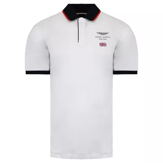 Hackett Aston Martin Racing Logo Short Sleeve White Mens Polo Shirt HM562679 802