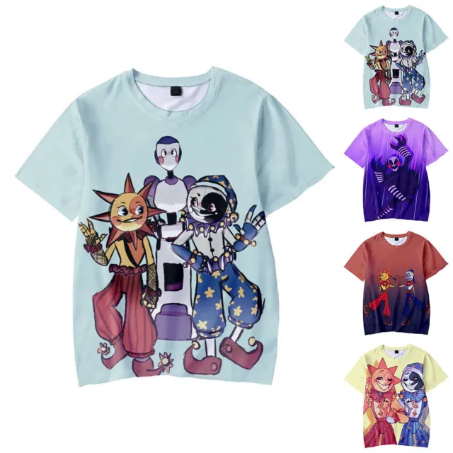 Boys Girls Kid Sundrop Moondrop FNAF Short Sleeve Tee T Shirt Top Blouse Age 5-8