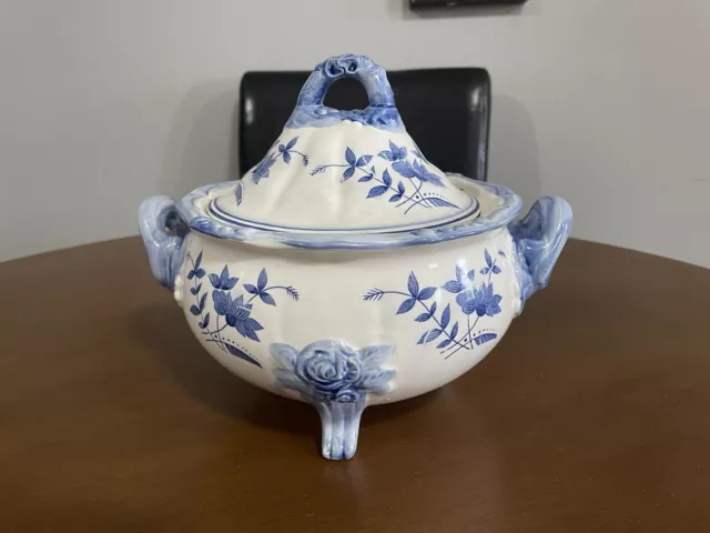 Antique Ceramic Chinoiserie Soup ￼Tureen w Lid Country Estate Blue/White