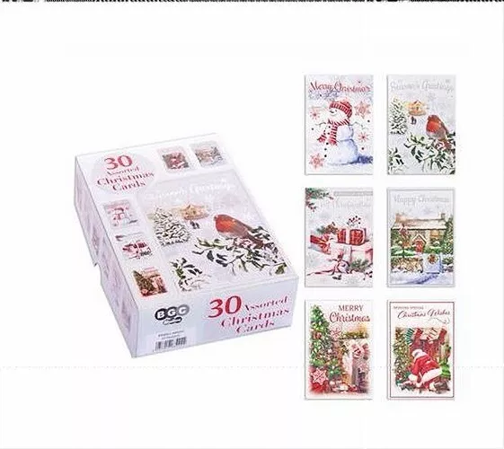 30 New Traditional Christmas Cards  6 Designs With Envelopes New Silver Box