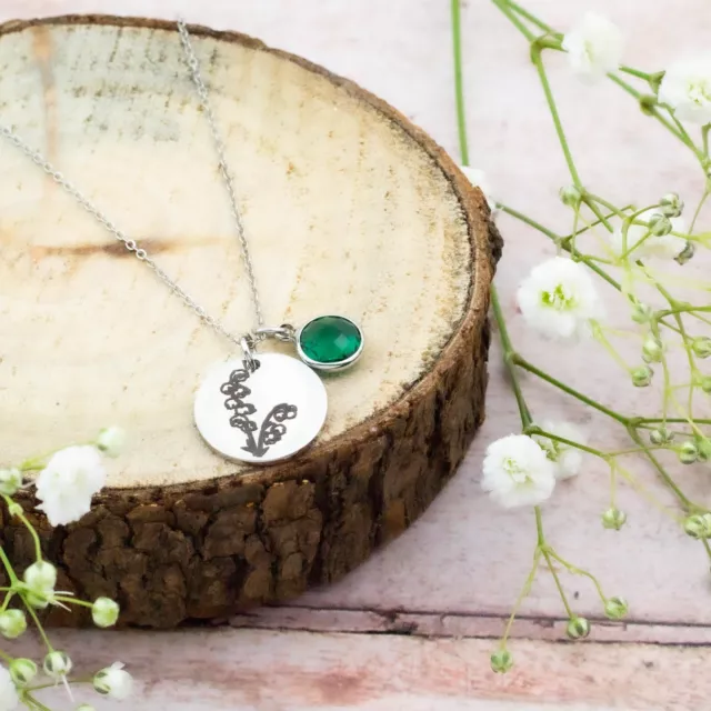 Lily of the Valley Halskette - Mai Geburt Blume personalisiert graviert Schmuck 2