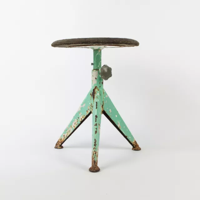 Vintage Swivel Metal Stool, Green industrial Stool in Odelburg Olsen style