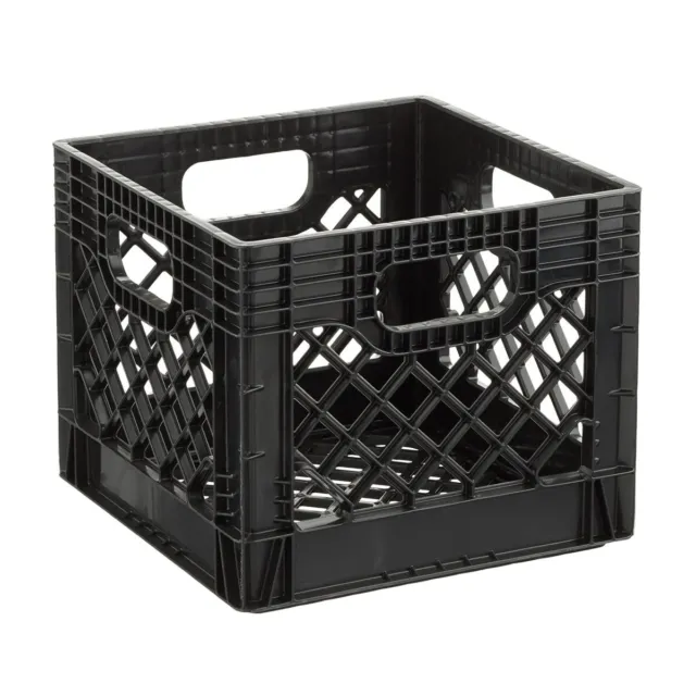 16QT Plastic Heavy-Duty Plastic Square Milk Crate Black