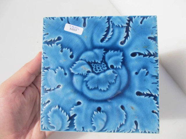 Antique Ceramic Tile Vintage Floral Art Nouveau Flowers Old Leaf "The Broughton"
