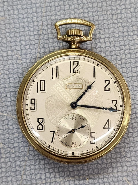Working 1925 Elgin 345 12s 17j 25 Year Gold Filled Pocket Watch - Cracked Glass