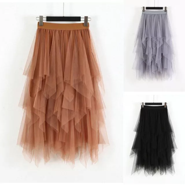 Women Ladies A-Line Long Tutu Tulle Skirt Elastic Waist Mesh Net Skirt Dress UK 2